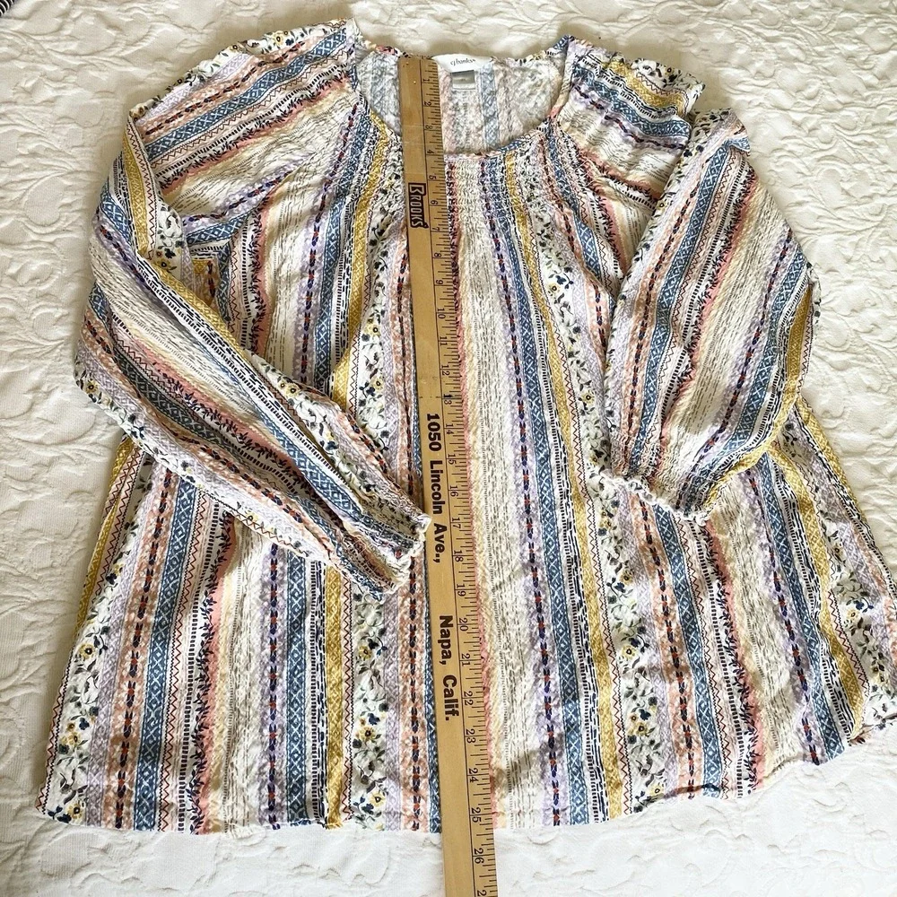 Cj‎ Christopher & Banks Women 2XL  Long Sleeve Floral Top Smocked Boho Peasant